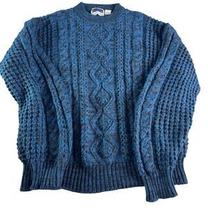Vintage Sweater Graphix Cable Knit Sweater Womens Large Blue Chunky Cozy Grandpa